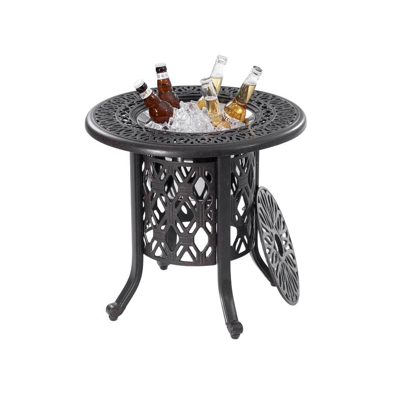 21" Outdoor Cast Aluminum Side Table with Stainless Steel Ice Bucket