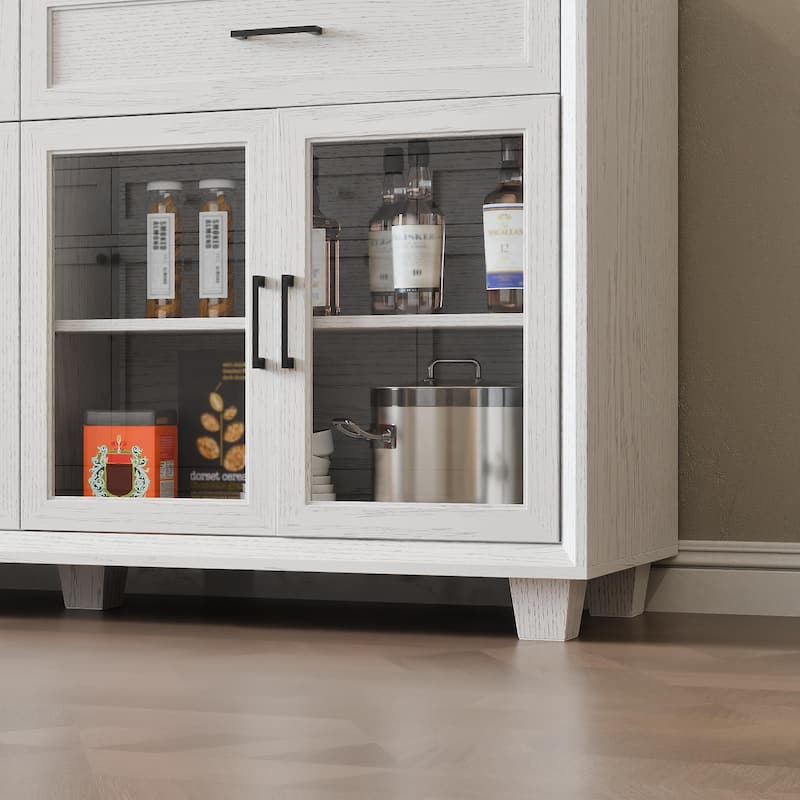 Glass Storage Cabinet with Doors,TV Stand for Living Room,Pantry,Brown/White