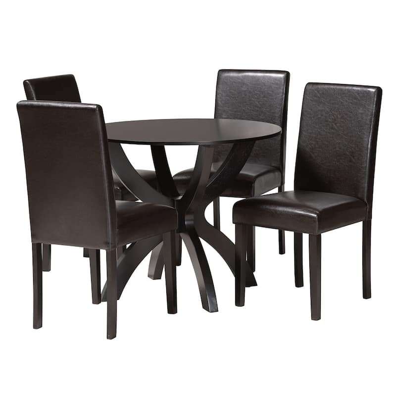 Trine Modern Espresso Brown Faux Leather and Wood 5-Piece Dining Set - Espresso Brown