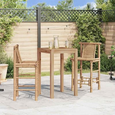 vidaXL Bamboo Bar Stools with Backs Set of 2, Brown - 20.9" x 17.7" x 40.2"