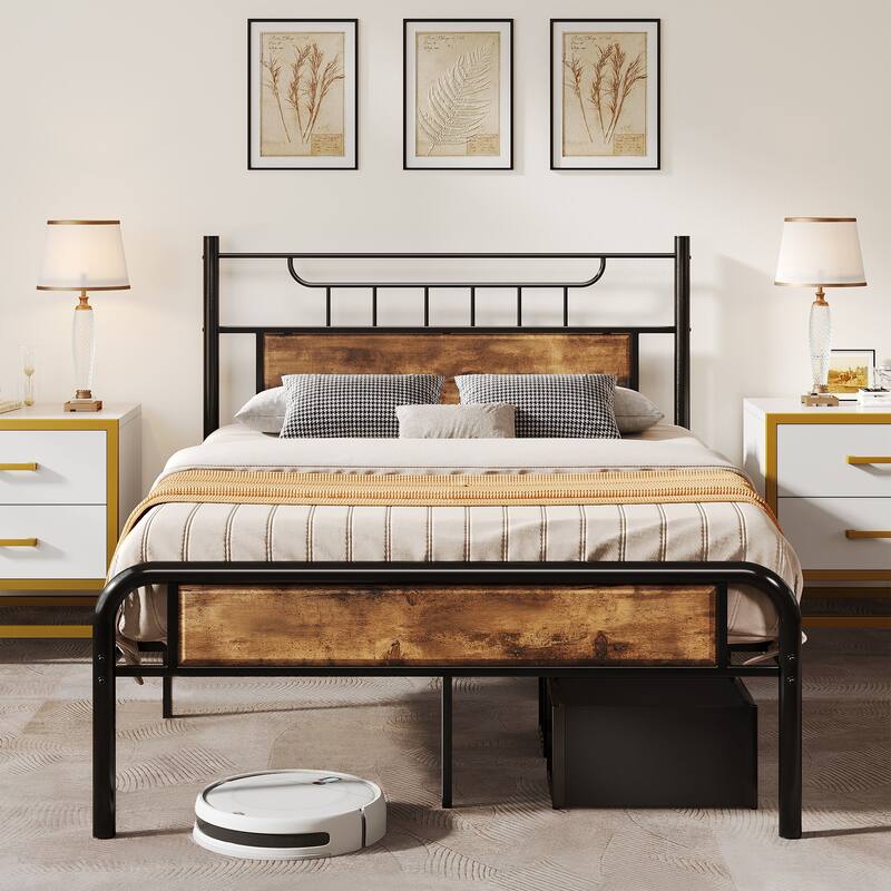 Moasis Full Platform Bed Frame with Headboard & Footboard Full Bed Frame with Storage Space Under Frame