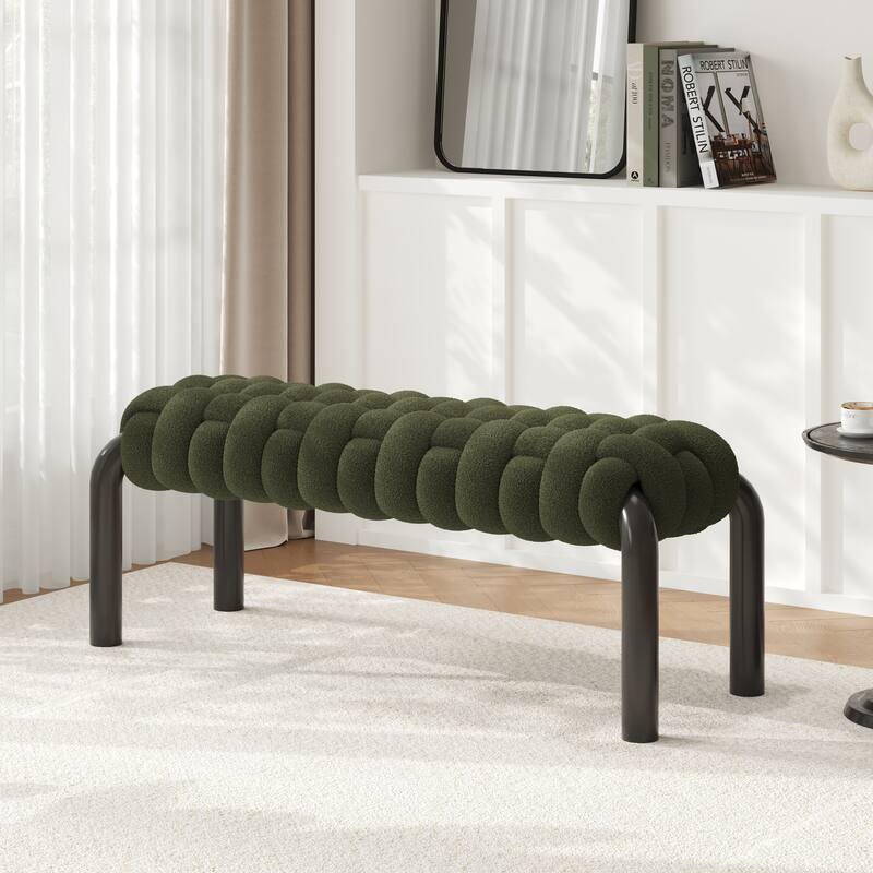 Christopher Knight Home - Teddy Braided Upholstered Bench with Black Metal Legs End-of-Bed Seating