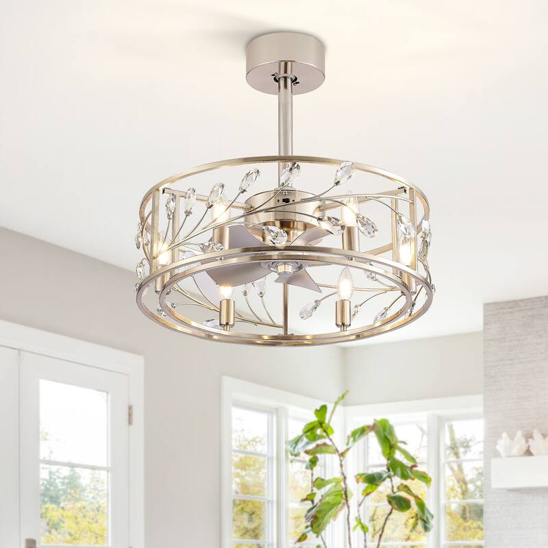 20" Caged Ceiling Fan with Crystal Light Kit Remote Control - 20 inch