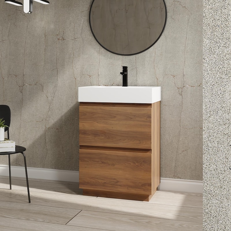 BNK 24/30 inch Freestanding Single Sink Bathroom Vanity with 2 Soft Close Drawers