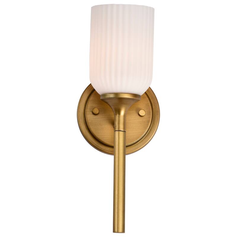 Solara 1 Light Wall Sconce Natural Brass Finish Frosted Ribbed Glass - Natural Brass