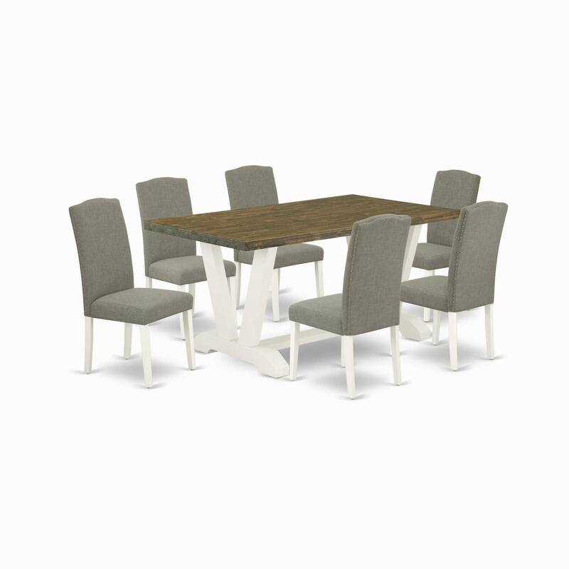 7-Piece Distressed Jacobean Finish Solid Wood Top Dining Table with 6 Chairs with