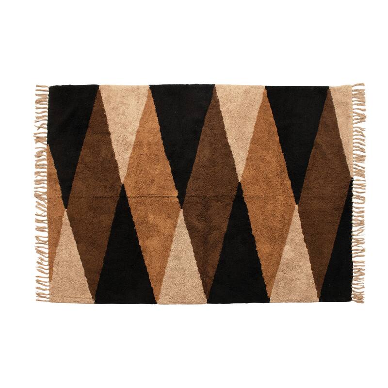 Cotton Tufted Print Rug with Fringe, Multi Color - 4' x 6'