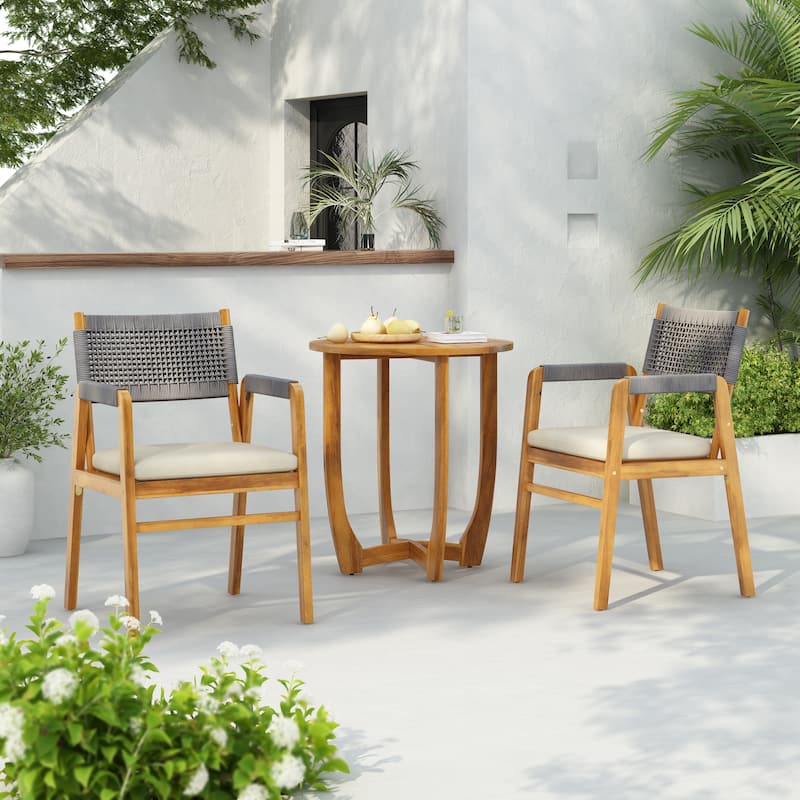 Joueyf Outdoor 3-piece acacia wood Dining Set by Christopher Knight Home - Grey Rope Chair+Teak Finish Table