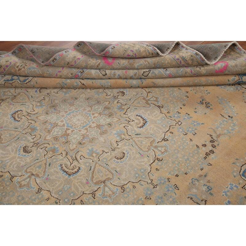 Hand Knotted Oriental 100% Wool Carpet Traditional Floral Peach Tabriz Area Rug - 12' 6'' X 9' 6''