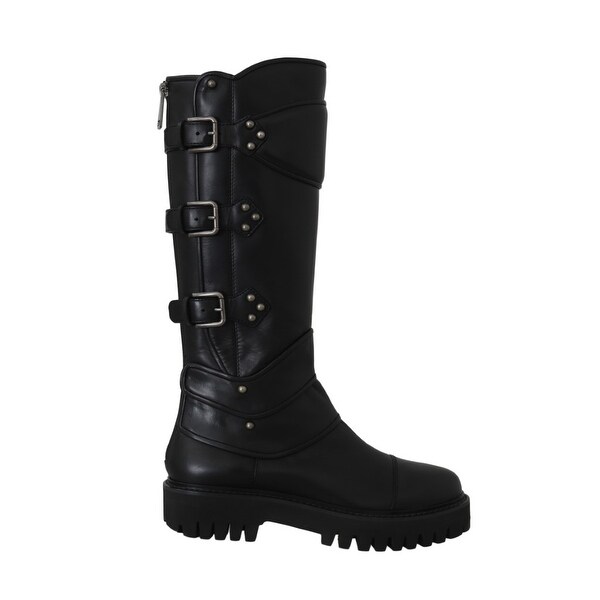 black knee high biker boots