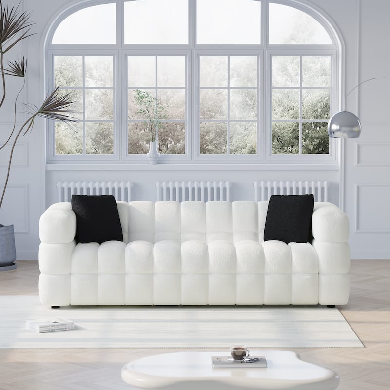 Wayna Modern Style Sofa, Sherpa Thick Cushion Double Sofa - White
