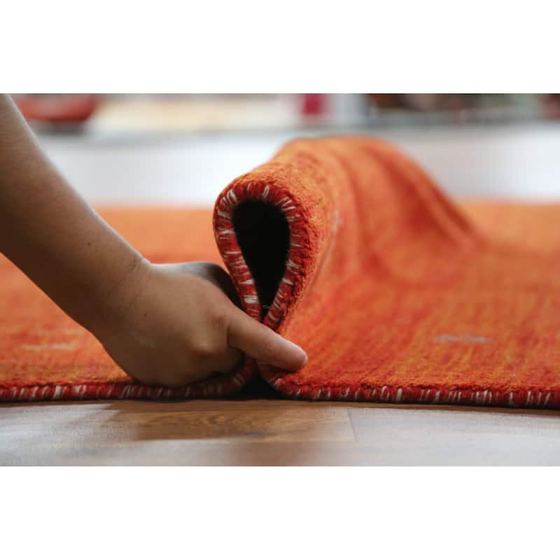 Tribal Modern Gabbeh Indian Rug Hand-Knotted Orange Wool Carpet - 4'9" x 6'5"