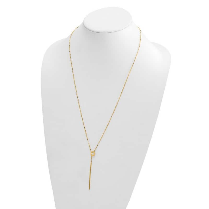 Curata Italian 14k Yellow Gold Italian Unusual Bar Circle Lariat Necklace