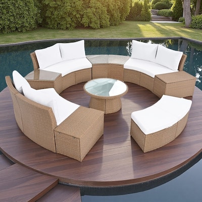 10-Piece Outdoor Rattan Modular Sectional Sofa Set with Coffee Table, Storage Box, Side Tables