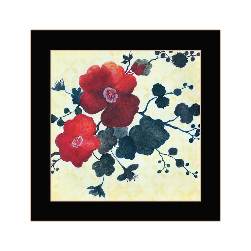 TrendyDecor4U Contemporary "Japanese Blossoms I" Framed Print Wall Art - Black