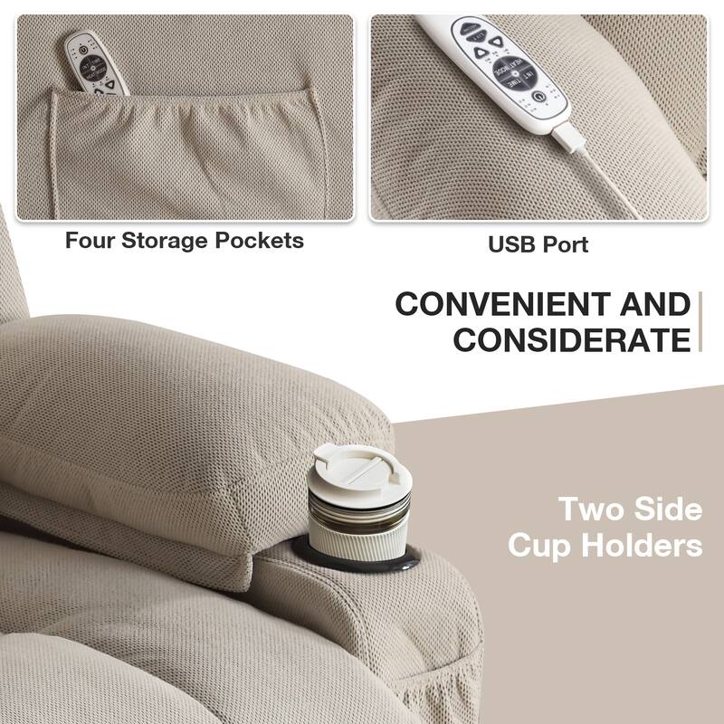 Fabric Electric Power Lift Recliner Chair with Massage and Heat for Elderly with USB Ports,Cup Holders & Side Pocket