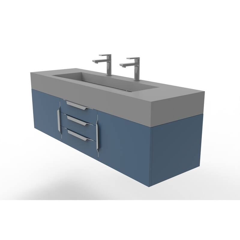 Nile 60" Wall Mounted Bathroom Vanity Set with Gray Solid Surface Top