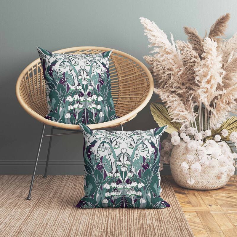 Lily of the Valley Faux Suede Reversible Throw Pillow White and Green