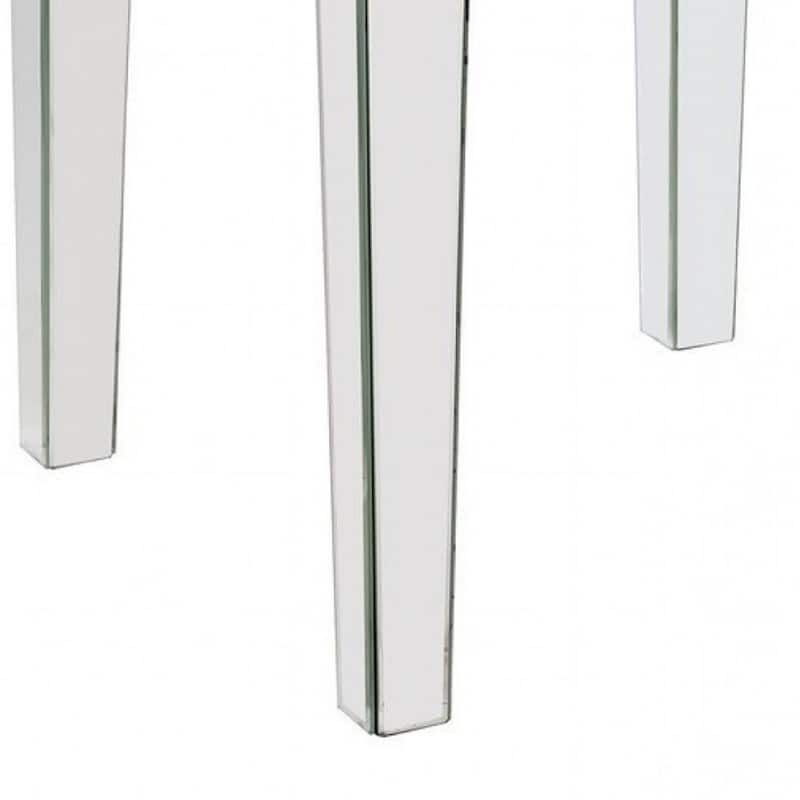 End Table with Mirror Panel Framing and Faux Diamonds, Silver