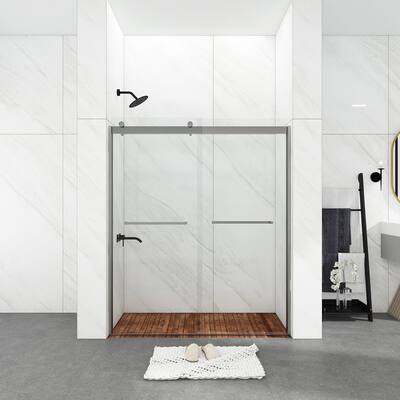 60 in. W x 74 in. H Single Sliding Semi-Frameless Shower Door with Clear Tempered Glass - 60" x 74"