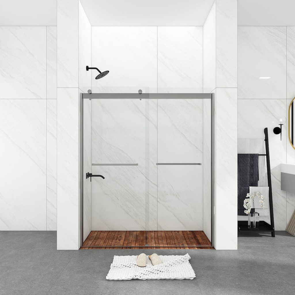60 in. W x 74 in. H Single Sliding Semi-Frameless Shower Door with Clear Tempered Glass - 60" x 74"