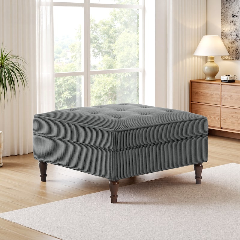 Corduroy Flip Top Dual-Use Storage Ottoman Coffee Table - Light Grey