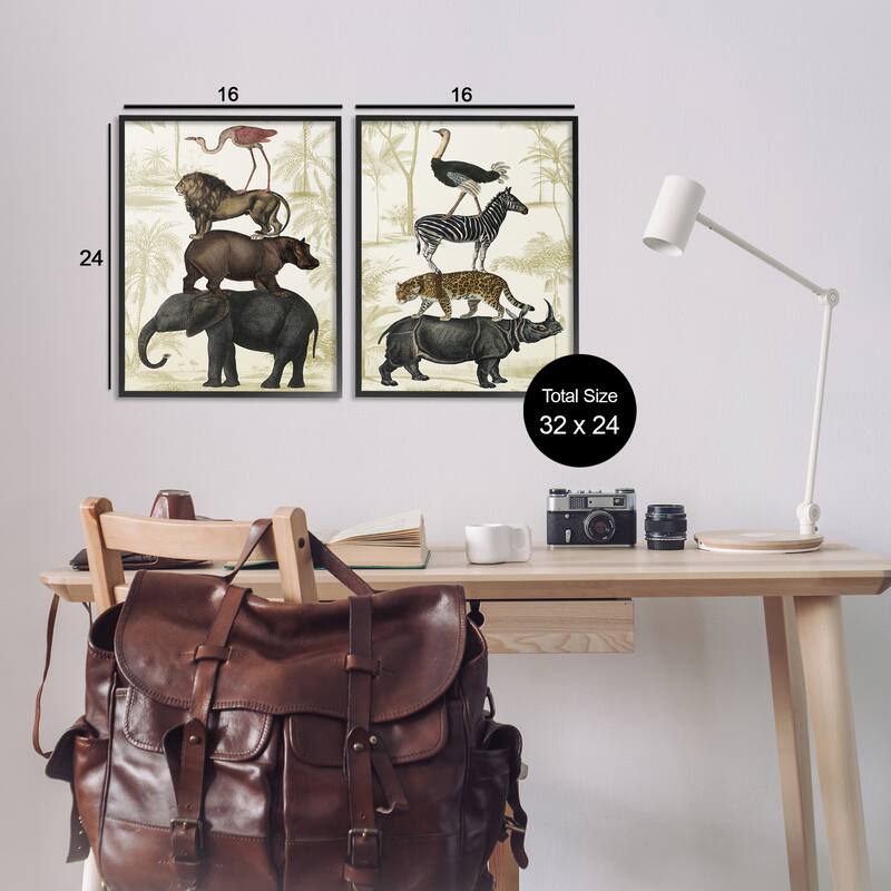 Stupell Stacked Safari Animals Framed Giclee Art Design By Victoria Barnes (Set of 2)