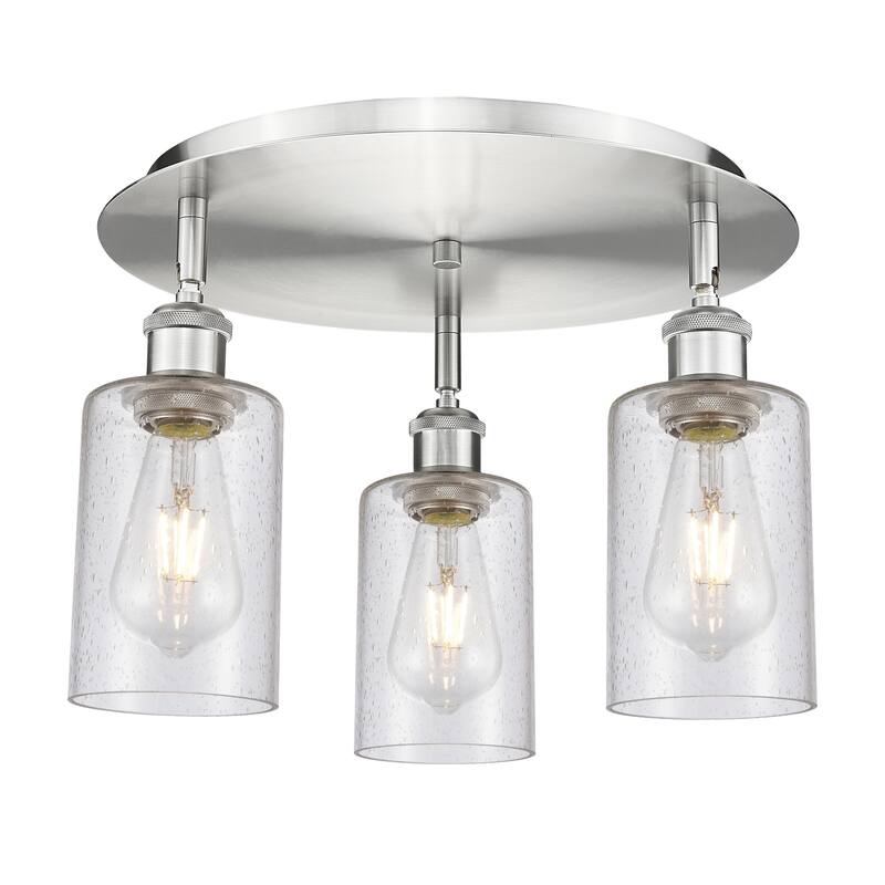 Innovations Lighting Clymer - 3 Light 16" Flush Mount - Satin Nickel/Seedy