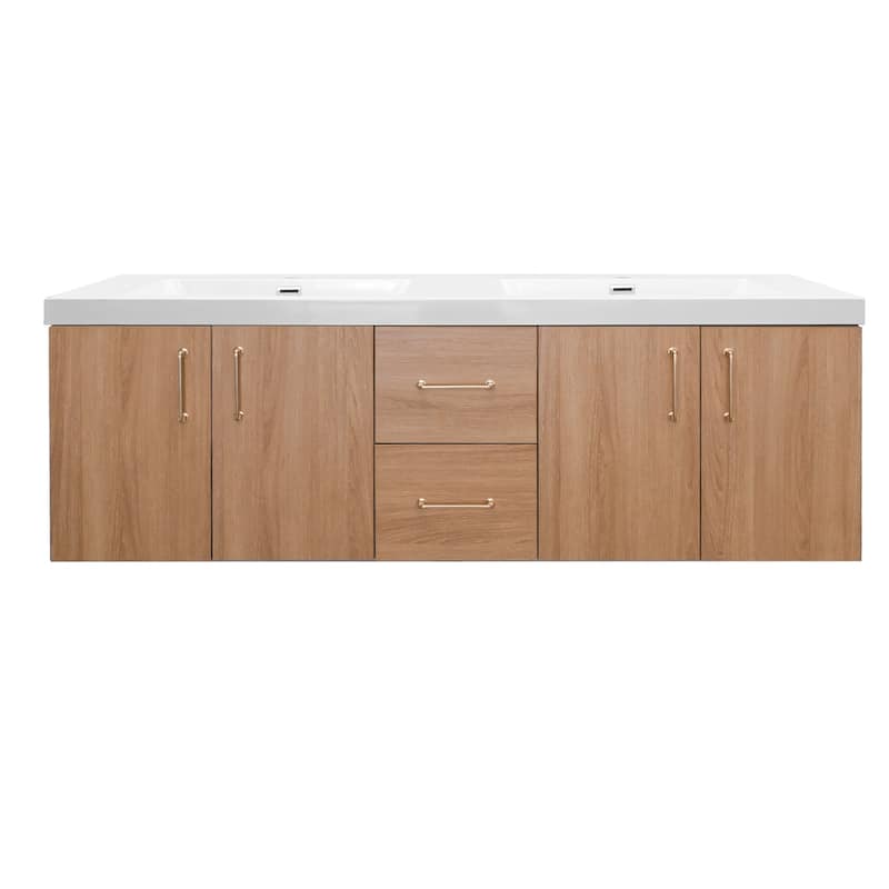 StellarArc 60/ 72 in Wall Mounted Double Sink Bathroom Vanity with Integral Sink Top - 60 inch
