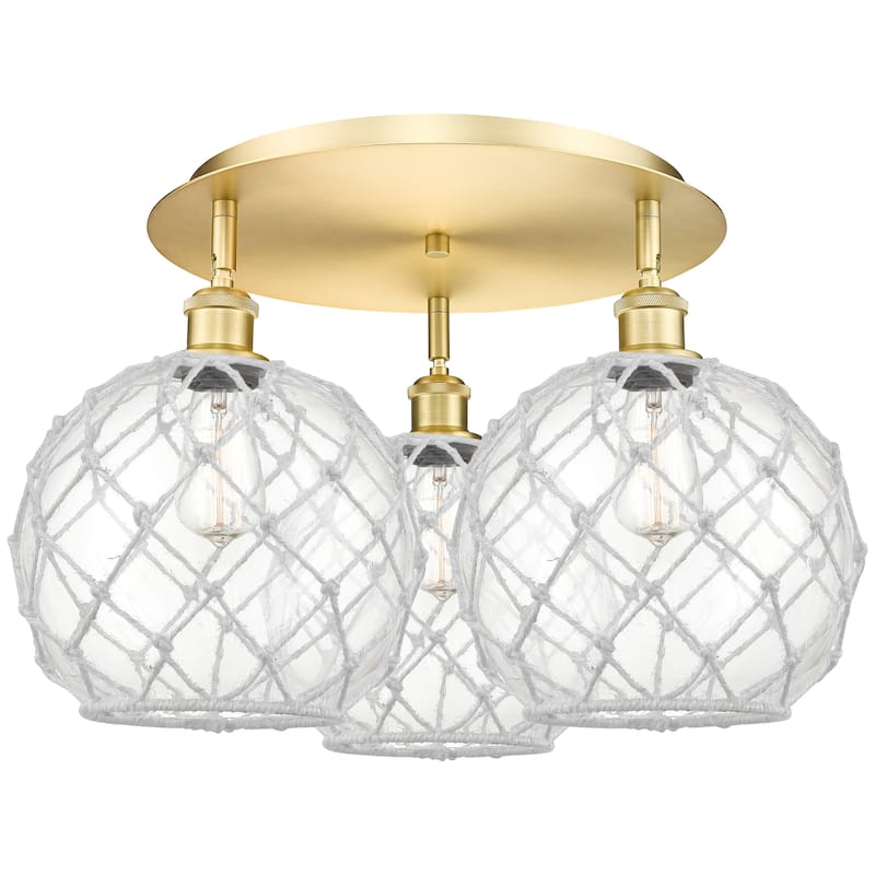 Innovations Lighting Endless Possibilities Ballston - Farmhouse Rope - 3 Light 22" Flush Mount - Clear Glass with White Rope/Satin Gold