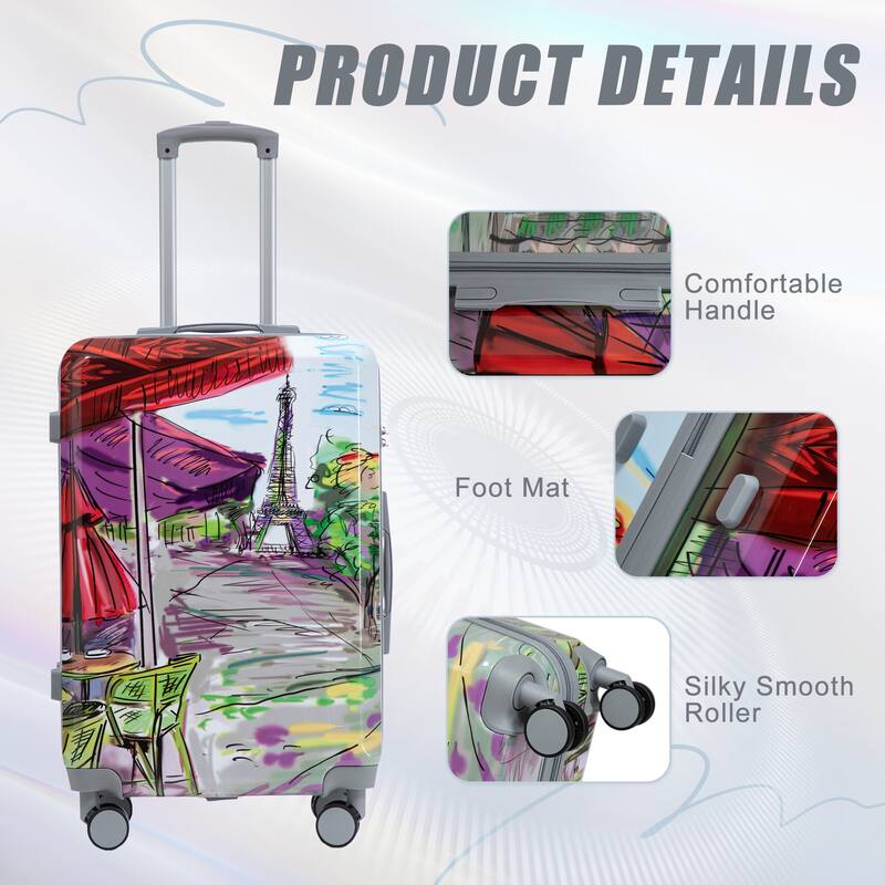 3-Piece, Luggage Sets, Multifunctional Luggage with Printed Pattern and Combination Lock, for Boarding Travel, Coffee