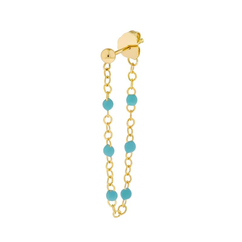Curata 14k Yellow Gold Front To Back 6 Beads Blue Enamel Earrings