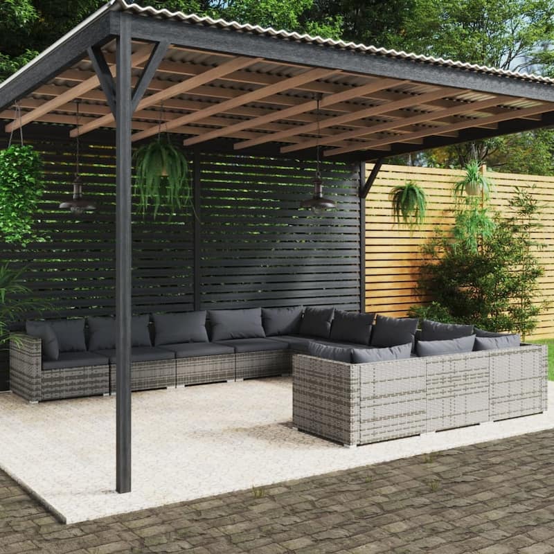 vidaXL Patio Lounge Set Outdoor Sectional Sofa Set Table Garden Poly Rattan - 27.6" x 27.6" x 23.8"