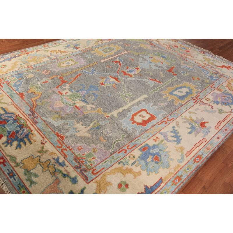 Oushak Indian Area Rug Handmade Transitional Grey Wool Carpet - 8'0"x 9'10"