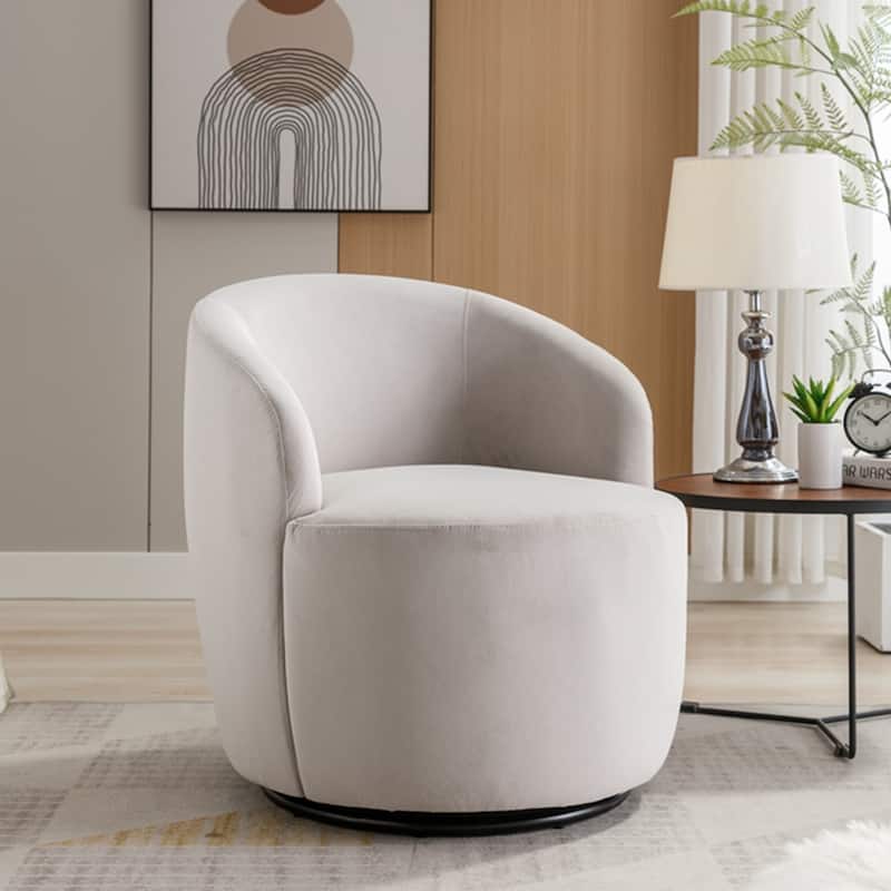 Velvet Swivel Accent Armchair Barrel Chair With Powder Coating Ring