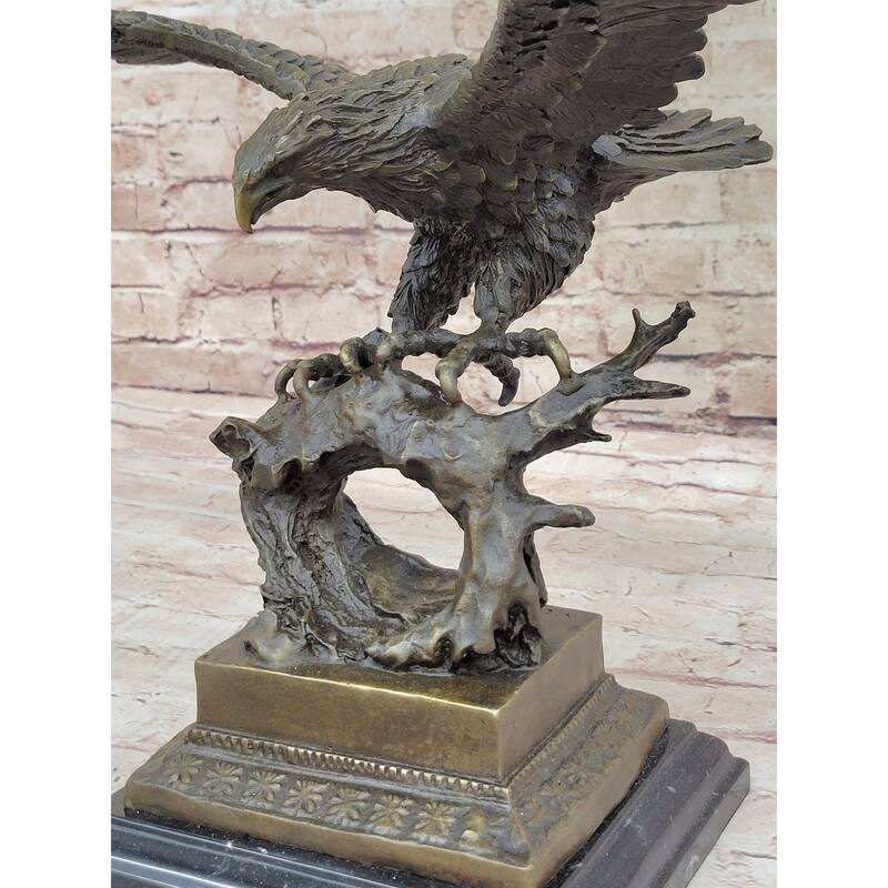 Bronze Eagle Hawk Falcon Osprey Garden Park Zoo Statue Marble Base Figure Decor