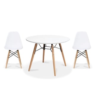 Overstock 2xhome Modern Accent Kids Toddler Children Side Armless Chair and Round Table Combo with Eiffel Natural Wooden Legs for Dining (White)