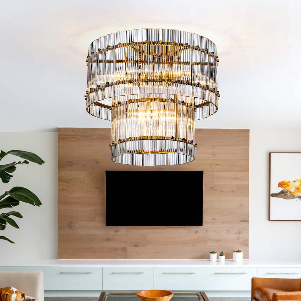 10-Light Modern and Contemporary Gold 2-Tiered Handmade Glass Shade Flush Mount Light
