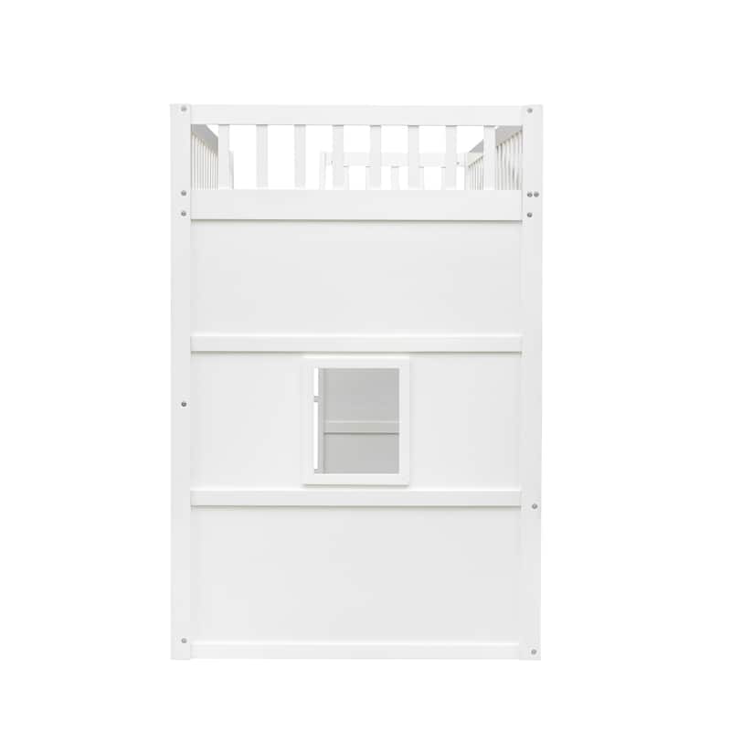 Solid Wood House Loft Bed with Ladder for Kids
