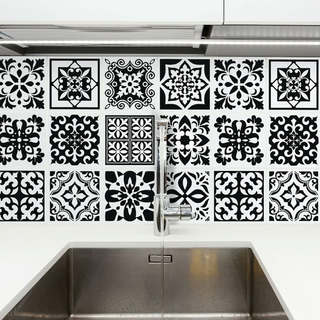 Walplus Calli Black White Mediterranean Wall Tile Stickers Peel and Stick