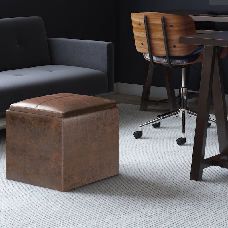 WYNDENHALL Townsend 17 inch Wide Contemporary Square Storage Ottoman - Distressed Chestnut Brown