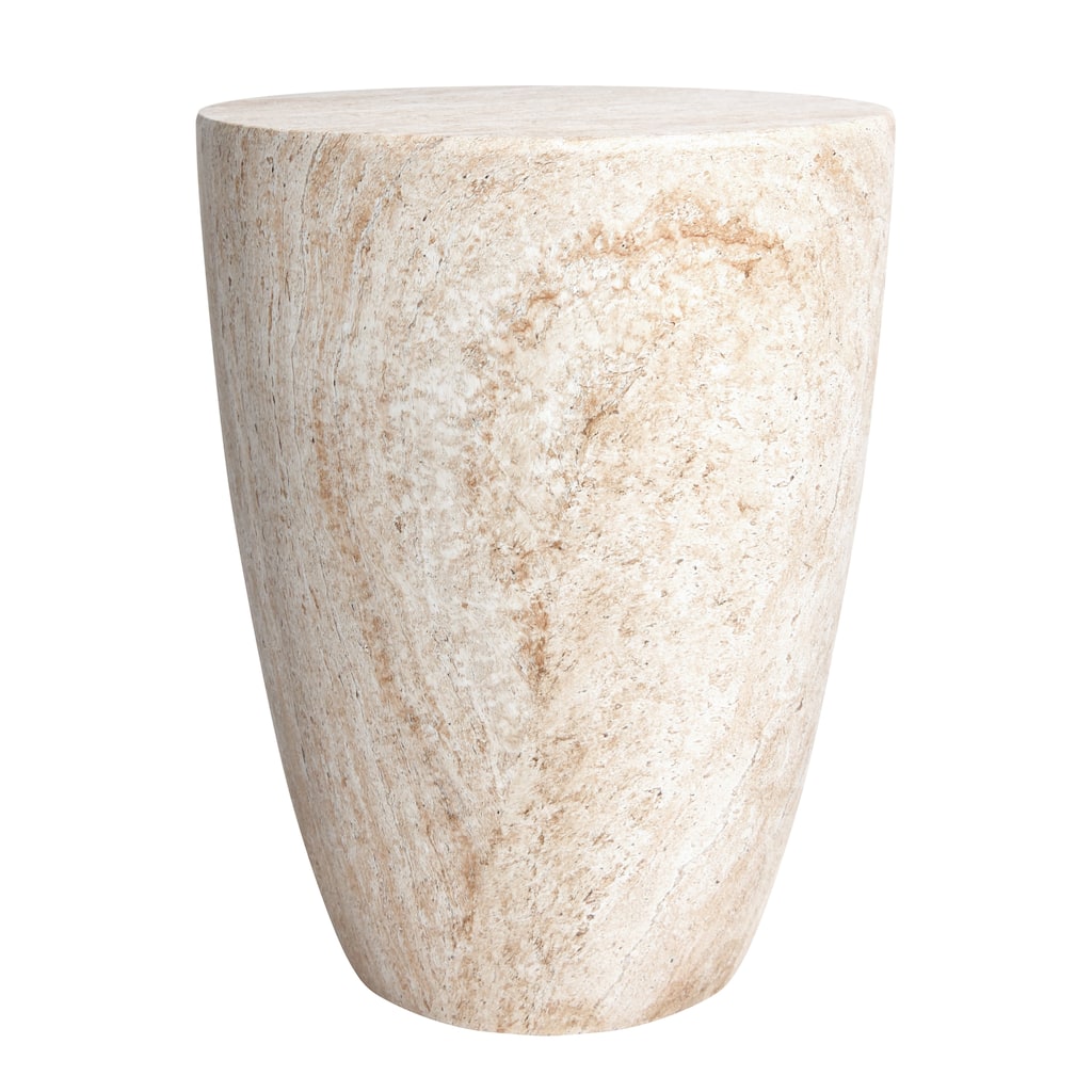 Tapered Travertine Stone Finish Italian Design MgO Side Accent Table - 14.5"x14.5"x18.3"