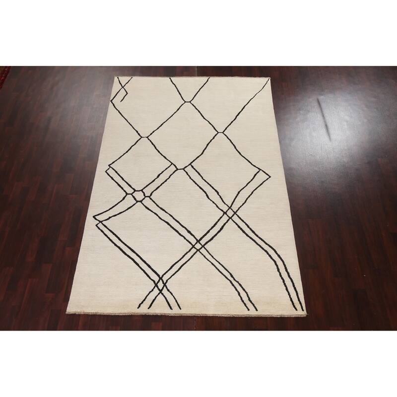 Vegetable Dye Moroccan Contemporary Area Rug Hand-knotted Wool Carpet - 6'5" x 9'9"