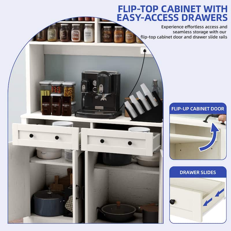 Moasis 71" Tall Kitchen Storage Pantry Cabinet,Sideboard Buffet With 2 Drawers and Power Outlets