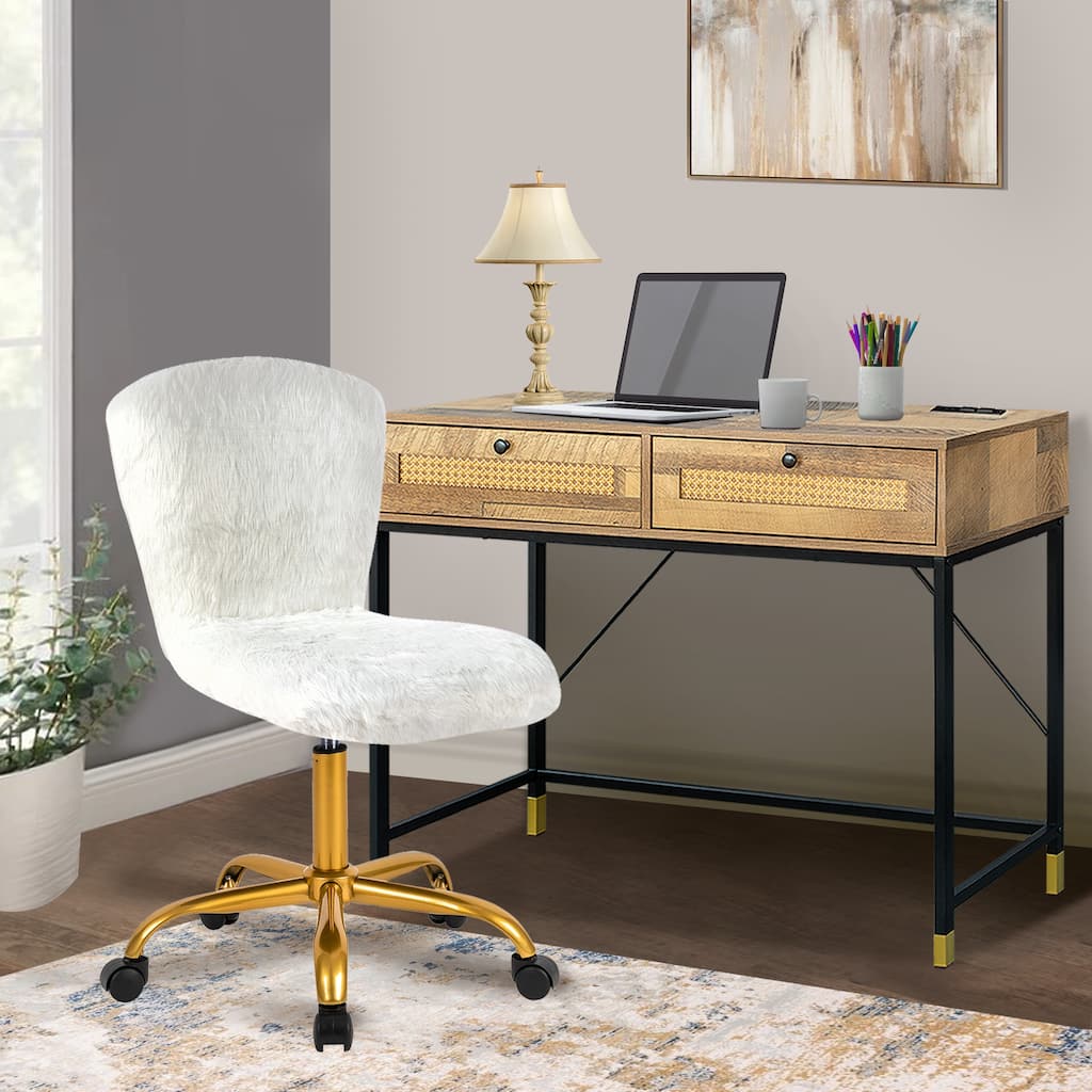 Fakefur Makeup Vanity Chair With Golden Leg