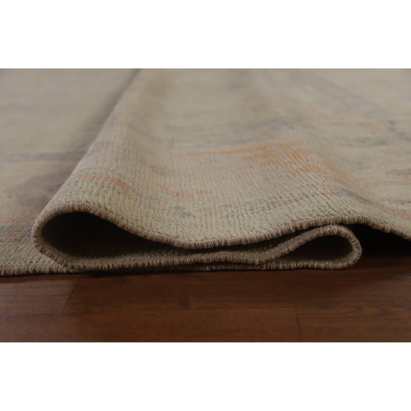 Hand Knotted Oriental 100% Wool Carpet Transitional All-Over Green Oushak Area Rug - 13' 9'' X 10' 4''