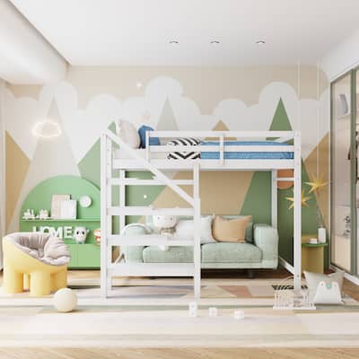 Full Size Loft Bed with Built-in Storage Staircase