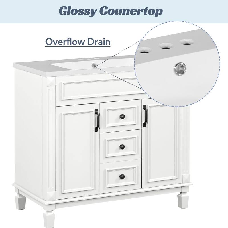 36" Modern Bathroom Vanity with Resin Sink, 2 Soft-Close Doors, 2 Drawers, & Cabinet Storage