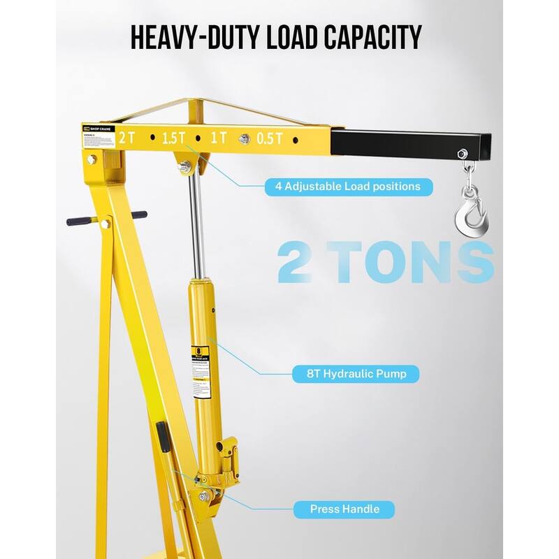 2-Ton Shop Crane, Hydraulic Folding Engine Hoist w/6 Steel Casters