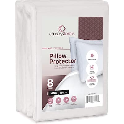 CIRCLESHOME Zippered Pillow Protectors 100% Cotton, Breathable & Quiet (8 Pack)